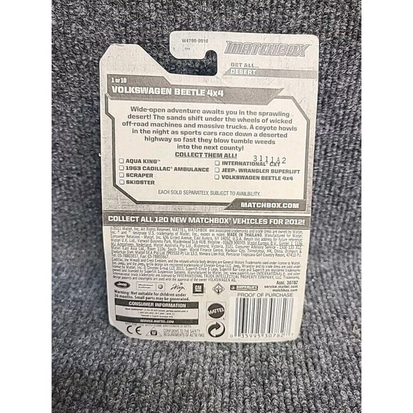 2011 Matchbox Desert Volkswagen Beetle Car 4x4 41 of 120 White NEW - Picture 4 of 4